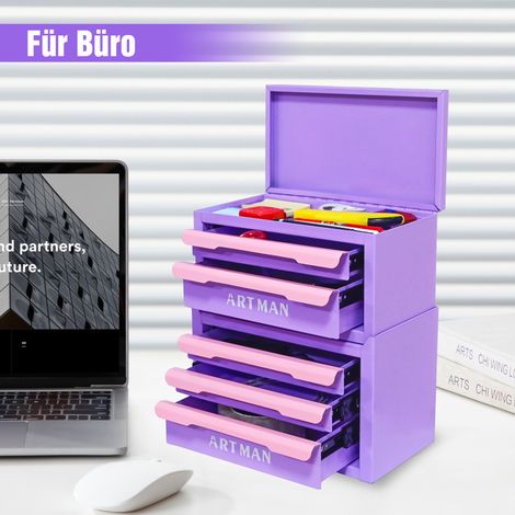 Armoire d'atelier Boîte de rangement à tiroirs pour bureau et maquillage, violet rose, 2 + 3 niveaux (1/5)