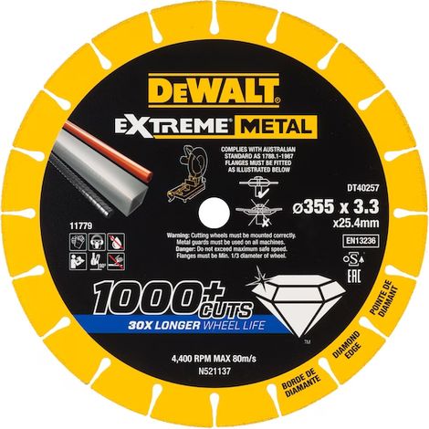 DEWALT DT40257-QZ DT40257-QZ-Scheibe de Schneiden mit Diamantkante Extreme Metall 355x3.3x25.4 mm, Gelb/Schwarz