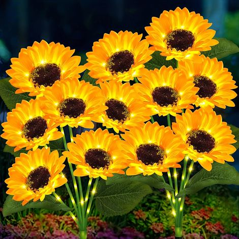 Lot de 2 lampes solaires de jardin en forme de tournesol - Lampes décoratives d'extérieur (1/5)