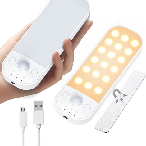 Veilleuse avec détecteur de mouvement 2 Emballages individuels, 36 grain dirigé Perles LED avec détecteur de mouvement, rechargeables Type-CPort de chargement, modèle convient aux espaces intérieurs