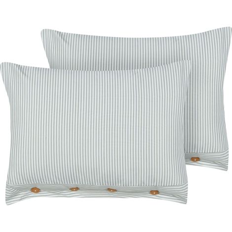 Set di 2 cuscini verde e bianco a righe quadrato con Bottoni 40 x 60 cm Sebrine