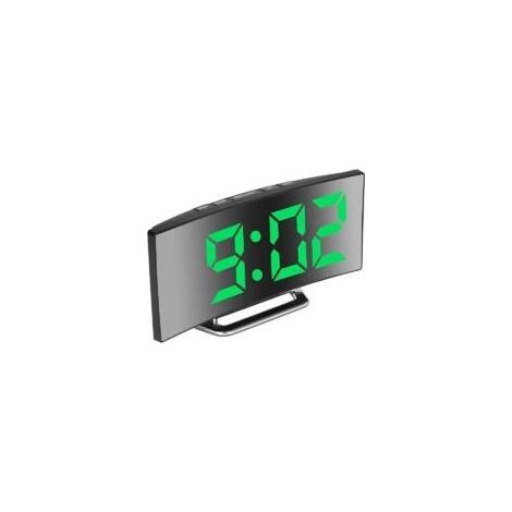 Réveil numérique pour chambre à coucher. écran miroir LED 7". 2 luminosités. 12/24 heures. température. date. veilleuse. répétition. chargement USB et alimentation par batterie (vert) (1/5)