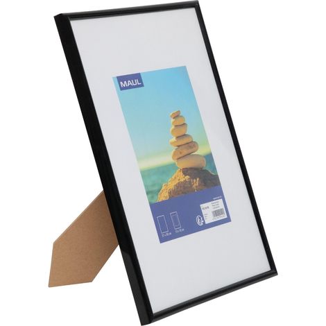 Cadre Photo 21 x 30 cm, Cadre Photo en Plastique pour Format Portrait ou Paysage, avec Passe-Partout, Cadre Interchangeable à Poser, pour Photos et Collages, Noir (1/5)