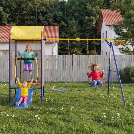 Area giochi da esterno per bambini 336x217x238 cm in ferro multicolore – MEUBLIV (1/5)