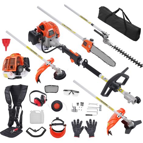 Mophorn 26CC 5-in-1 Multi-Functional Trimming Tools, Gas Hedge Trimmer, Weed Eater, Edger, Pole Saw & Chainsega Pruner con asta di prolunga