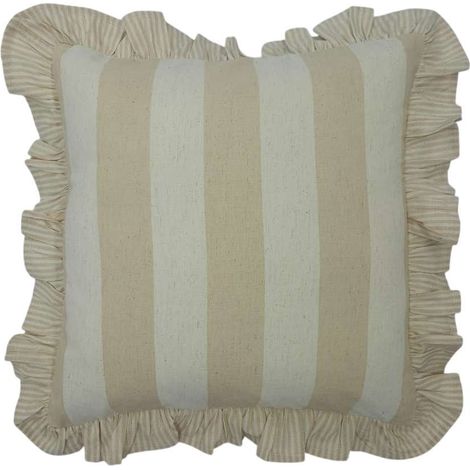 DOMO MEA Cuscino 45x45cm Beige con Righe in Cotone e Zip (1/5)