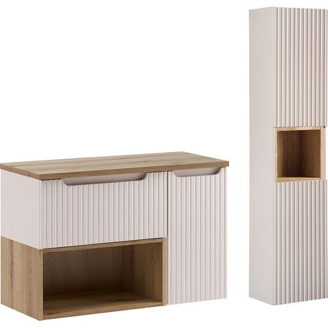 Doppelwaschtisch und Hängesäule 90.4cm Riva mit 2 Schubladen, Kaschmir