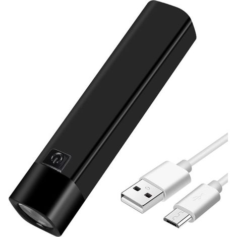Linterna LED recargable, USB, 350 lúmenes, mini batería externa, 1200 mAh, batería 18650, linterna de luz lateral extremadamente potente (negra) - Crezuo