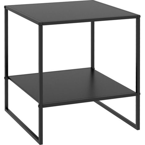 Table basse d'appoint carrée style industriel en métal noir avec une étagère - 40 x 40 x 45 cm noir (1/4)