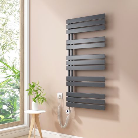 Heilmetz Radiadores Toalleros Eléctricos Unilateral Secatoallas Con Barra Calefactora Eléctrica 120x60cm 600W Antracita