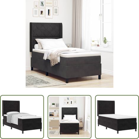 Matratze - Boxspringbett mit Matratze Schwarz 90 x 200 cm Samt (1/5)
