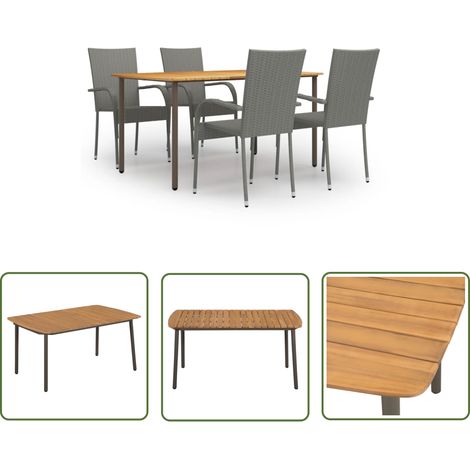 Ensemble repas de jardin 5 pcs Contemporain, Ensemble de salle à manger de jardin Résine tressée Gris OIB4232E (1/5)