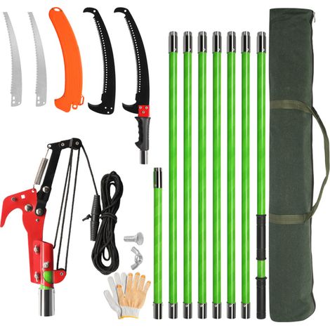 26ft Manual Pole Saw Set for Effortless Tree Pruning - Durable Fiberglass Poles, Sharp Alloy Steel Blades, Complete Garden Tool Kit