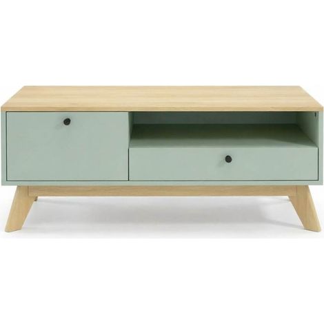 Table basse rectangulaire 100x50x40 cm en MDF vert clair avec rangement, pour salon – MEUBLIV (1/5)