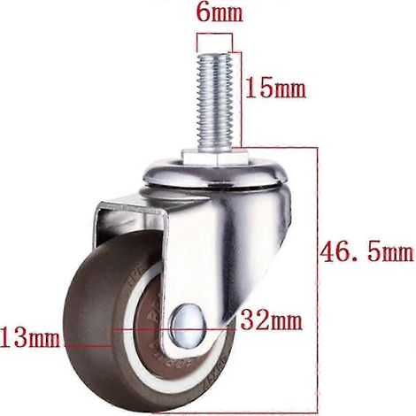 Lot de 4 roulettes pivotantes pour meubles M6 x 15 mm avec filetage de 32 mm, en caoutchouc souple TPE - JA - MXBC (1/3)
