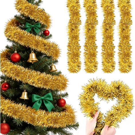 Guirlande de Noël pour Sapin Doré - Lot de 4 (8M au Total) Guirlande de Noël Tinsel Épaisse, Garland Métallique Scintillante de 9cm pour Décoration de Fête, Maison et Guirlandes Sapin Artificiel (1/5)