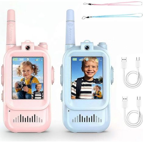 Talkies-walkies vidéo pour enfants (lot de 2) - Jouets amusants pour le camping, la randonnée et les voyages - Rechargeables - Longue portée - Cadeau idéal pour les garçons et les filles de 3 à 12 ans (1/5)