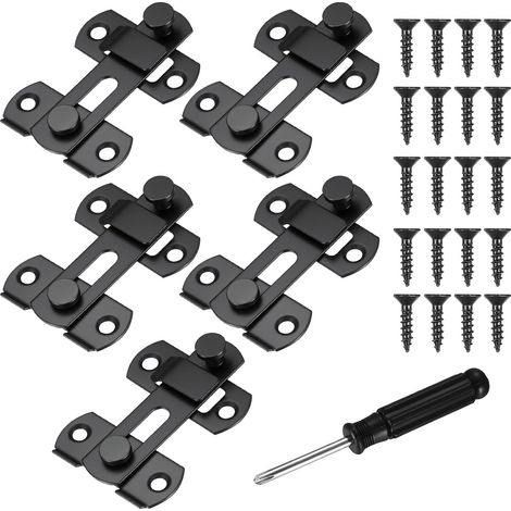 5 PcsVerrou Porte Coulissante Interieure Exterieur, Loquet Porte Verrou Porte Interieure Exterieur, Verrou de Portes en Acier Inoxydable pour Fenêtre Placard Jardin Salle de Bain+Tournevis (Noir) (1/5)