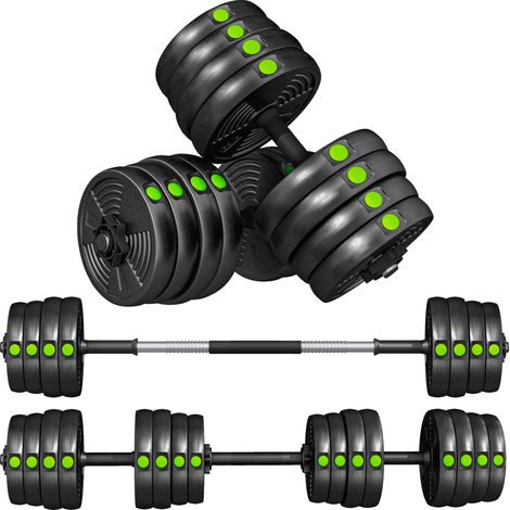 Set 2 in 1 con 2 Manubri Convertibili in Bilanciere Peso Totale 30 kg e Dischi Pesi Regolabili Nero