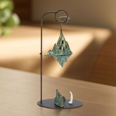 Wandmontierter Räucherstäbchenhalter in Form eines chinesischen Bergwasserfalls – Dekorativer Räucherstäbchenhalter für Meditation, Büro und Wohnzimmer, aus Keramik und Eisen, 2 Halter im Lieferumfang (1/5)