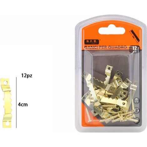 TrAdE Shop Traesio - Set 12 Pezzi Ganci Dorati Per Quadri Quadro Cornici Appendere Parete 4 Cm 07516 -