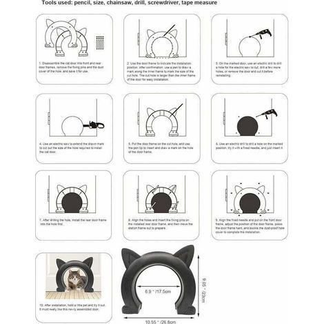 Porte intérieure pour chat - Porte intérieure pour chat - Portes pour animal domestique - 22,5 x 5,5 x 27 cm (L) Noir (1/3)