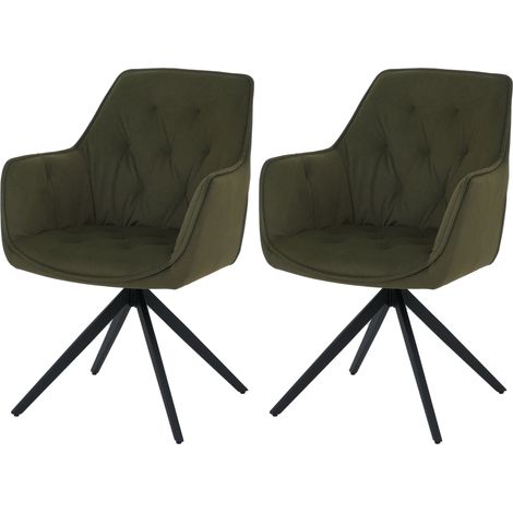 Lot de 2 chaises de salle à manger HWC-L80, chaises de cuisine rembourrées avec accoudoirs, pivotant (1/2)