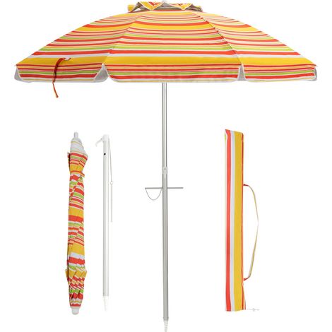Ombrellone da spiaggia con inclinazione a pulsante, Ombrellone portatile per protezione solare all'aperto Giallo e Rosso