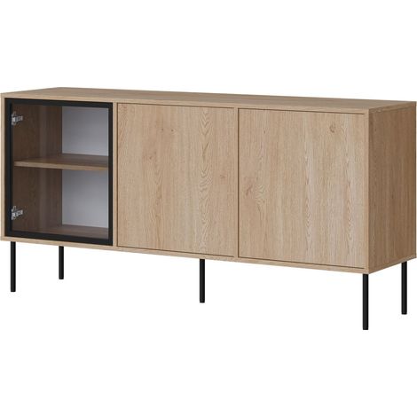 Aparador Merevai 101, Roble, 75x151cm, Número de puertas: 040cm, Vidrio, Aglomerado laminado