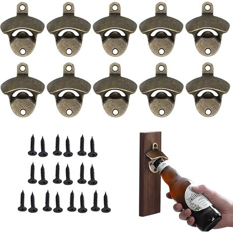 10 Pièces Decapsuleur Mural Biere Vintage Ouvre Bouteille Mural Montage Mural Décapsuleur Ouvre Biere Murale en Metal avec Vis Décapsuleur à Bière pour Bars, Restaurants, Cafés, Cuisines