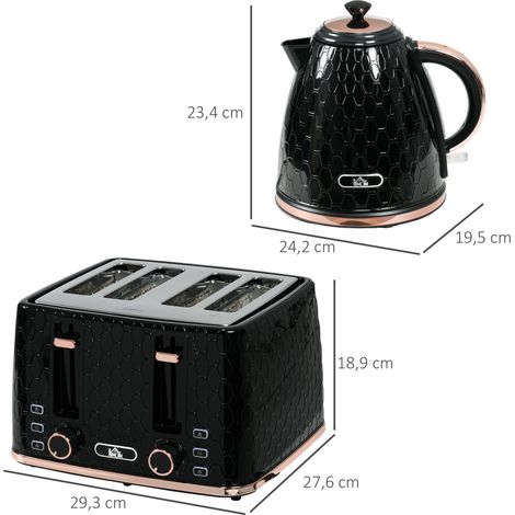 2-in-1 Küchenset, Toaster und Wasserkocher, mehrere Optionen, 1,7 L, 4 Toastscheiben gleichzeitig, Kunststoff, Schwarz (1/5)