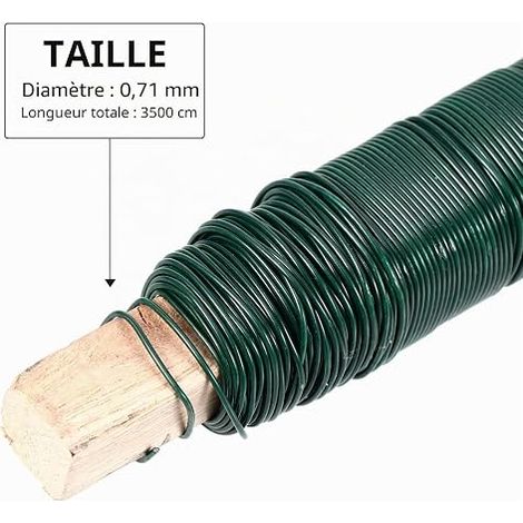 Fils de Fer Vert Ø 0,71 mm - Longueur 35 m - Fil Métallique Souple pour Jardinage, Art Floral et Bricolage - Bâtonnet en Bois (1/3)