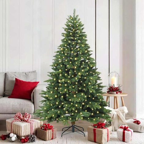 Künstlicher Weihnachtsbaum mit 300 LEDs Grün 180 cm PE und PVC