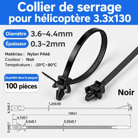 Colliers de serrage nylon tête clipsable X60 3,3x130 mm noir lot de 100 x60 3.6-4 4 3.3 300 g – Livraison gratuite