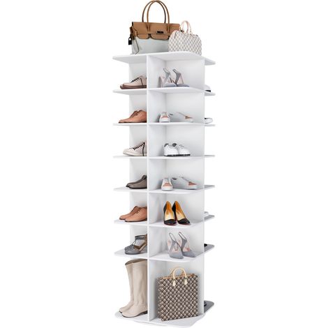 ELVMI Scarpiera girevole a 7 livelli con base rialzata per ingresso in PVC 60 x 60 x 184 cm Bianca (1/5)