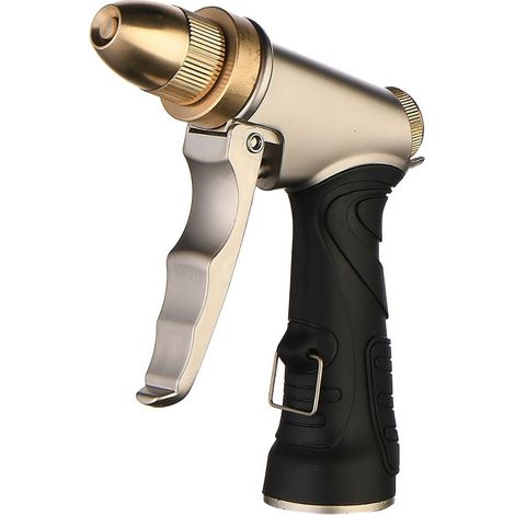 Pistolet à eau à buse en laiton avec 4 modes de pulvérisation, idéal pour le lavage de voiture, les animaux domestiques et l'arrosage du jardin. (1/3)