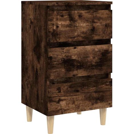 vidaXL Mesita de noche patas madera maciza roble ahumado 40x35x69 cm (1/2)