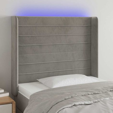 Tête de lit LED réglable en hauteur en velours gris clair 103 x 16 x 118/128 cm, 13.43kg - PANGIVO (1/5)