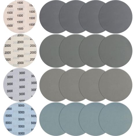 20 Pièces 150mm Papier de Verre Sec à l'eau, Abrasif Rond Grain 1500/2000/3000/5000 Papier a Poncer Disques de Ponçage Polissage pour Métal Bois (1/5)