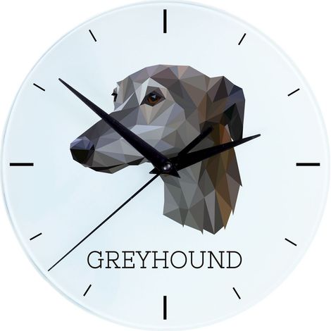 Levriero, Levriero inglese - orologio da parete geometrico con foto e iscrizione di Art-Dog (1/4)