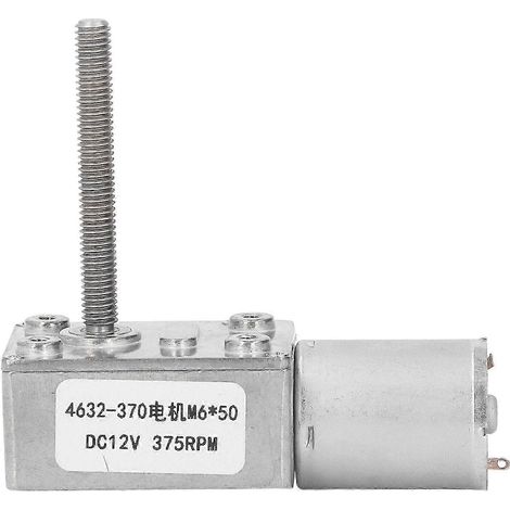 Moteur à engrenages à vis sans fin 375RPM, bobine en laiton de haute qualité, réducteur DC 12V, axe fileté M6x50mm pour applications industrielles (1/4)