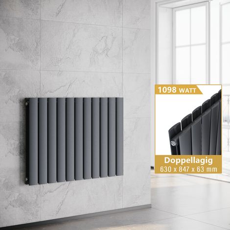 ELEGANT Heizkörper Anthrazit Horizontal Flachheizkörper 630x847mm Doppellagig (1/5)