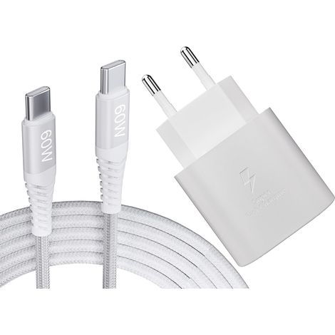 Chargeur USB C 25W avec Câble de Charge en Nylon de 2M Câble pour Samsung Galaxy S24/A53/A54/A33/S23/S22/S21 Ultra/S21+/Z Flip 4/Z Fold 5/S20/Note20/S10/S9/S8, Chargeur Rapide de Rechange d'origine (1/5)