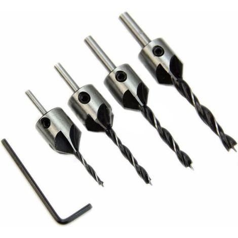 Foret d’alésage pour bois chanfrein guide foret de 4 pièces + clé