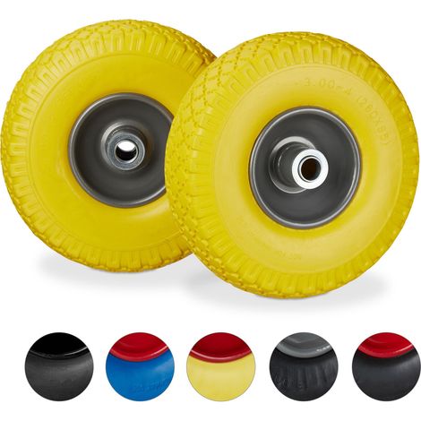 4 x Sackkarrenrad, pannensichere Vollgummireifen, 3.00-4" Stahlfelge, 20mm Achse, 100kg, Ersatzrad 260x85mm, gelb-grau