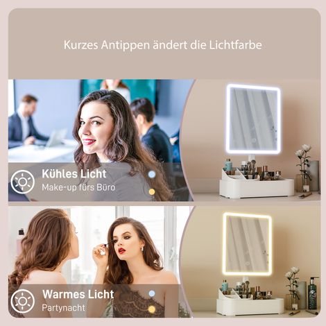 Miroir de beauté LED rechargeable rotatif 180°, double éclairage, blanc