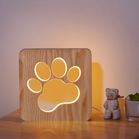 Filiyano-Veilleuse en bois en forme de patte de chien, veilleuse 3D optique avec empreinte de patte de chiot mignonne, décoration de chambre d'enfant (1/4)