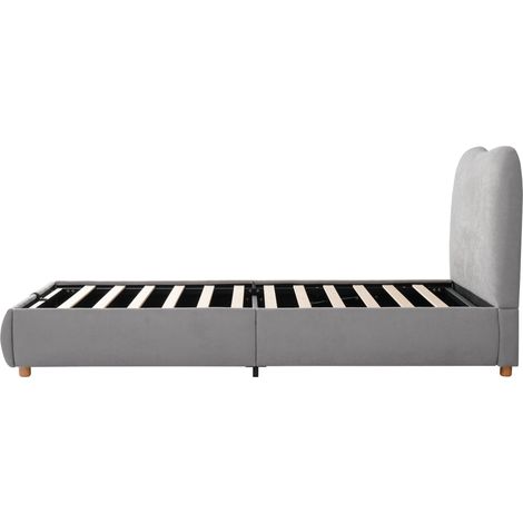 Lit enfant 90 x 200 cm avec coffre hydraulique, tête de lit rembourrée, sommier à lattes, tissu gris, sans matelas – CHICFURN (1/5)