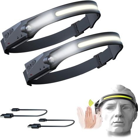 Lampe frontale rechargeable USB 2 pièces avec éclairage à 230 ° à induction toutes perspectives (1/5)