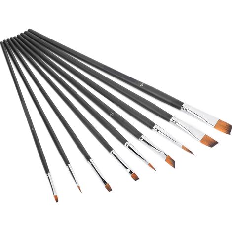 Ensemble de 9 pinceaux en nylon et laine pour peinture, aquarelle, gouache, acrylique et huile, noir (1/5)